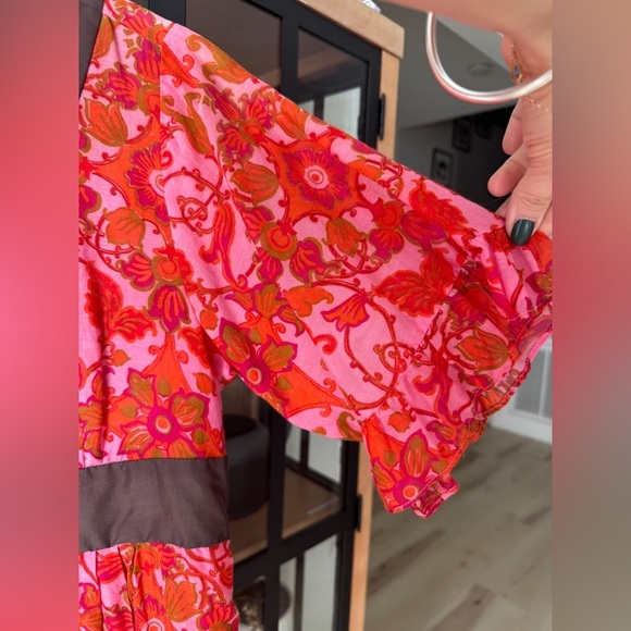 Vintage y2k silk babydoll top blouse anthropologie odille ruffle tie waist wrap - Picture 5 of 6